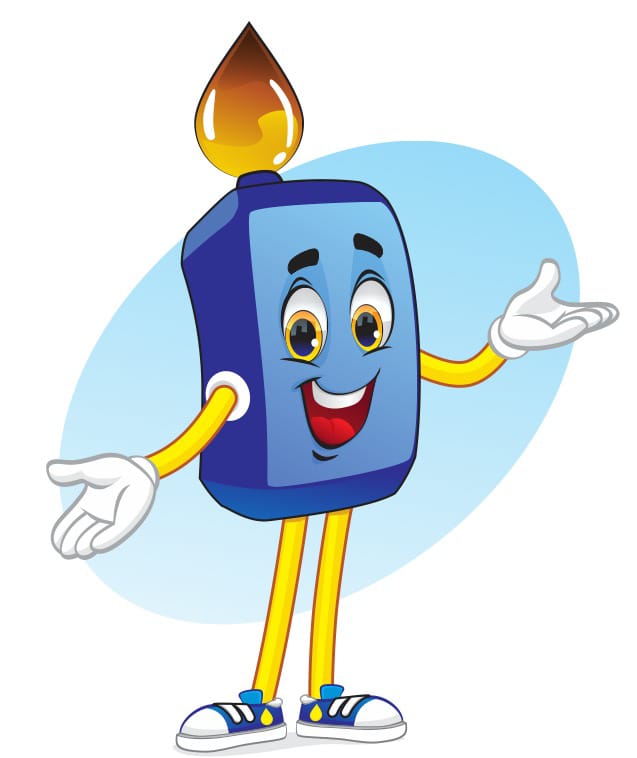 Mascote da Millenium Bios em formato de bombona de óleo